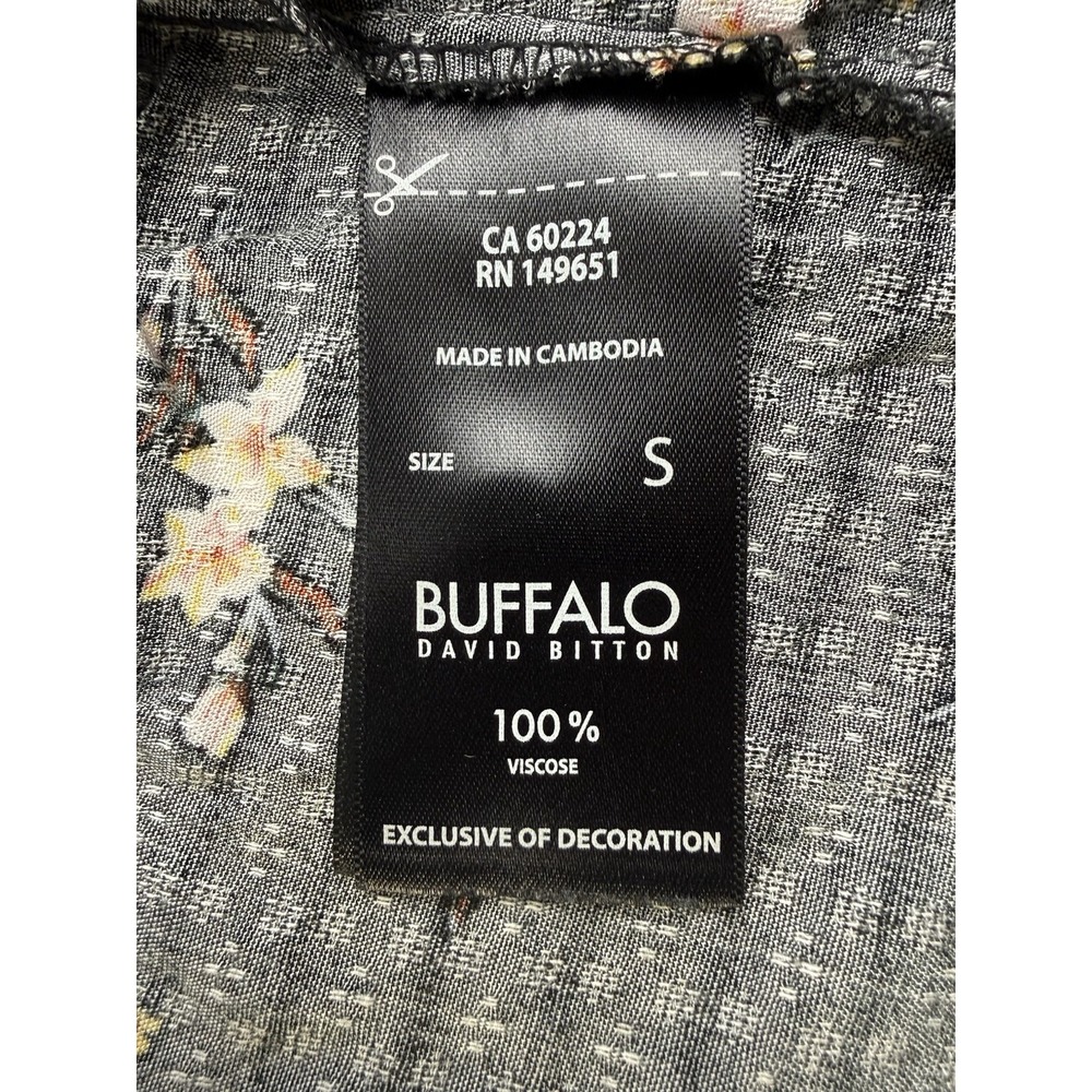 Floral Boho Blouse Black Peasant Top Lightweight Buffalo David Bitton Small - Picture 5 of 5